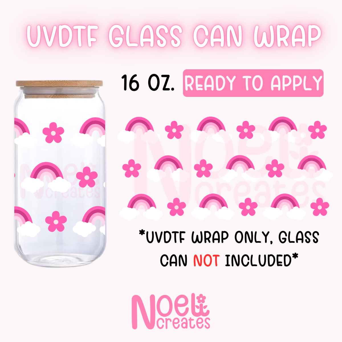 Rainbow Clouds UV DTF 16 oz. Glass Can Wrap