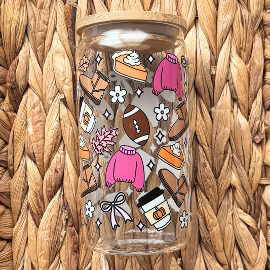 The Fall Girly 16 oz. Glass Cup