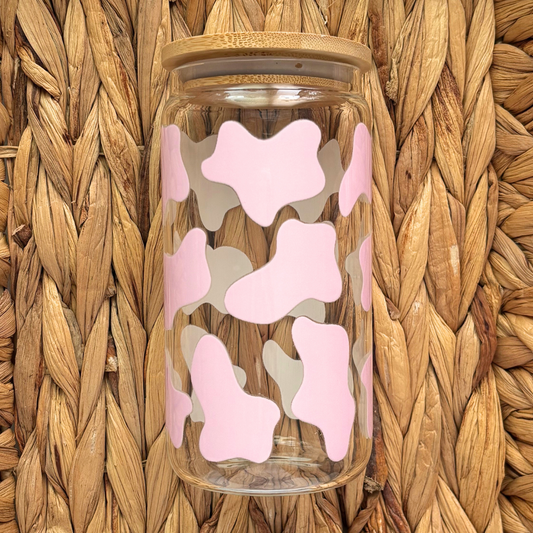Cow Print Clear 16 oz. Glass Cup