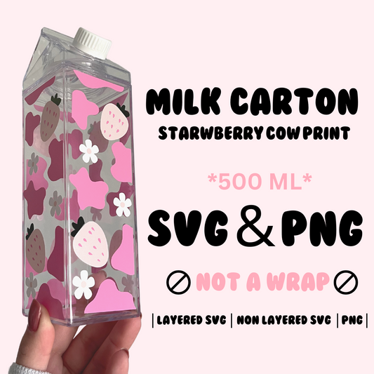 Milk Carton Water Bottle Strawberry Cow Print SVG & PNG