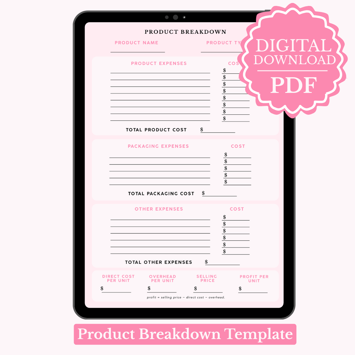 Product Breakdown Digital Template