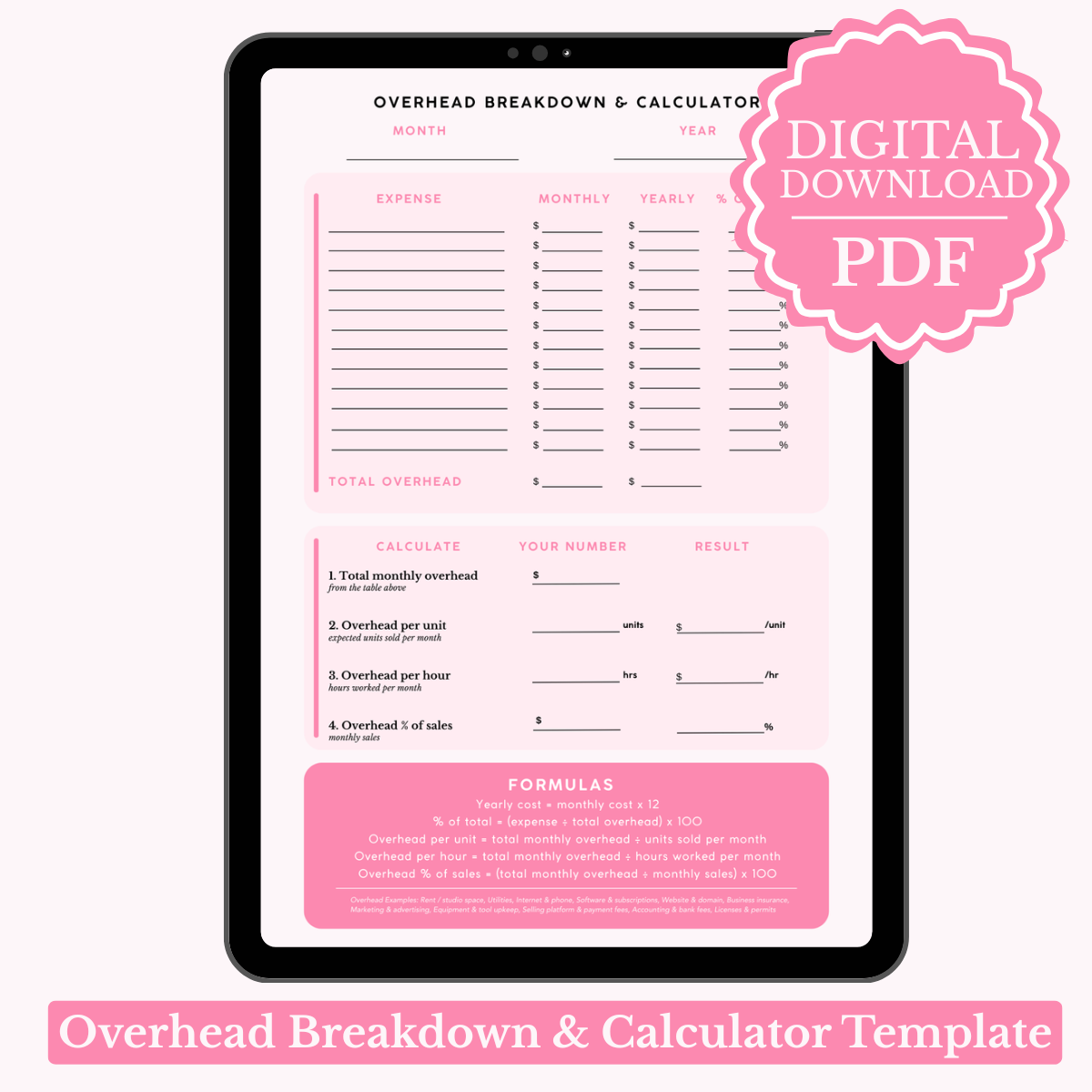 Overhead Breakdown & Calculator Digital Template