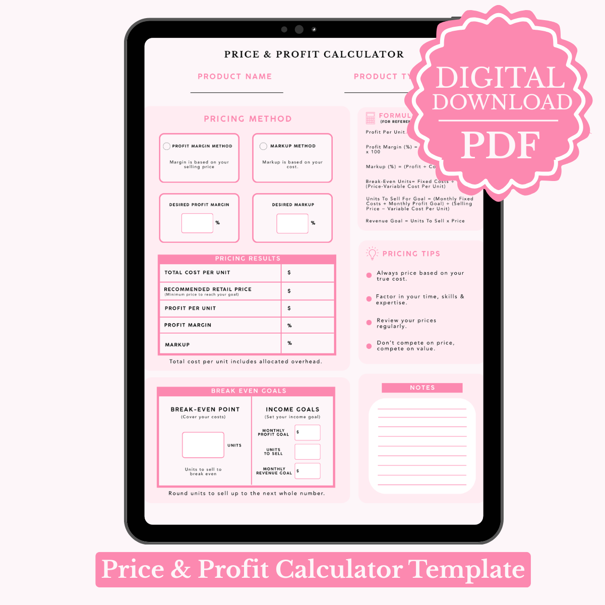 Price and Profit Calculator Digital Template