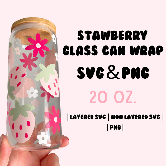 Strawberry 20 Oz. Glass Can Wrap SVG & PNG