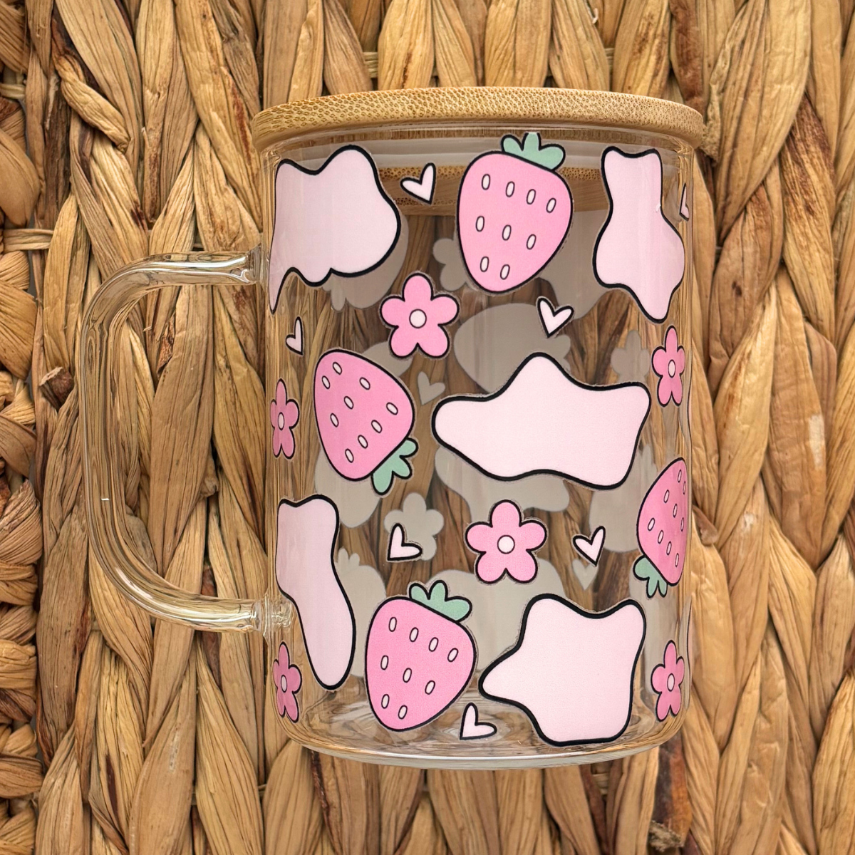 Strawberry Cow Print 15 oz. Glass Mug