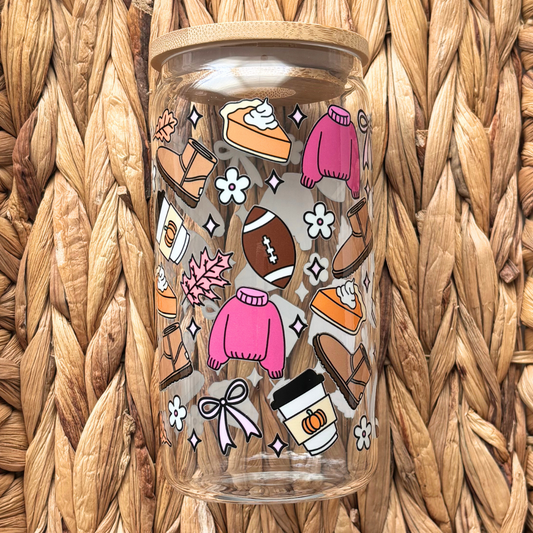 Fall Girly 16 oz. Glass Cup