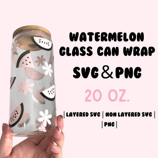 Watermelon 20 Oz. Glass Can Wrap SVG & PNG