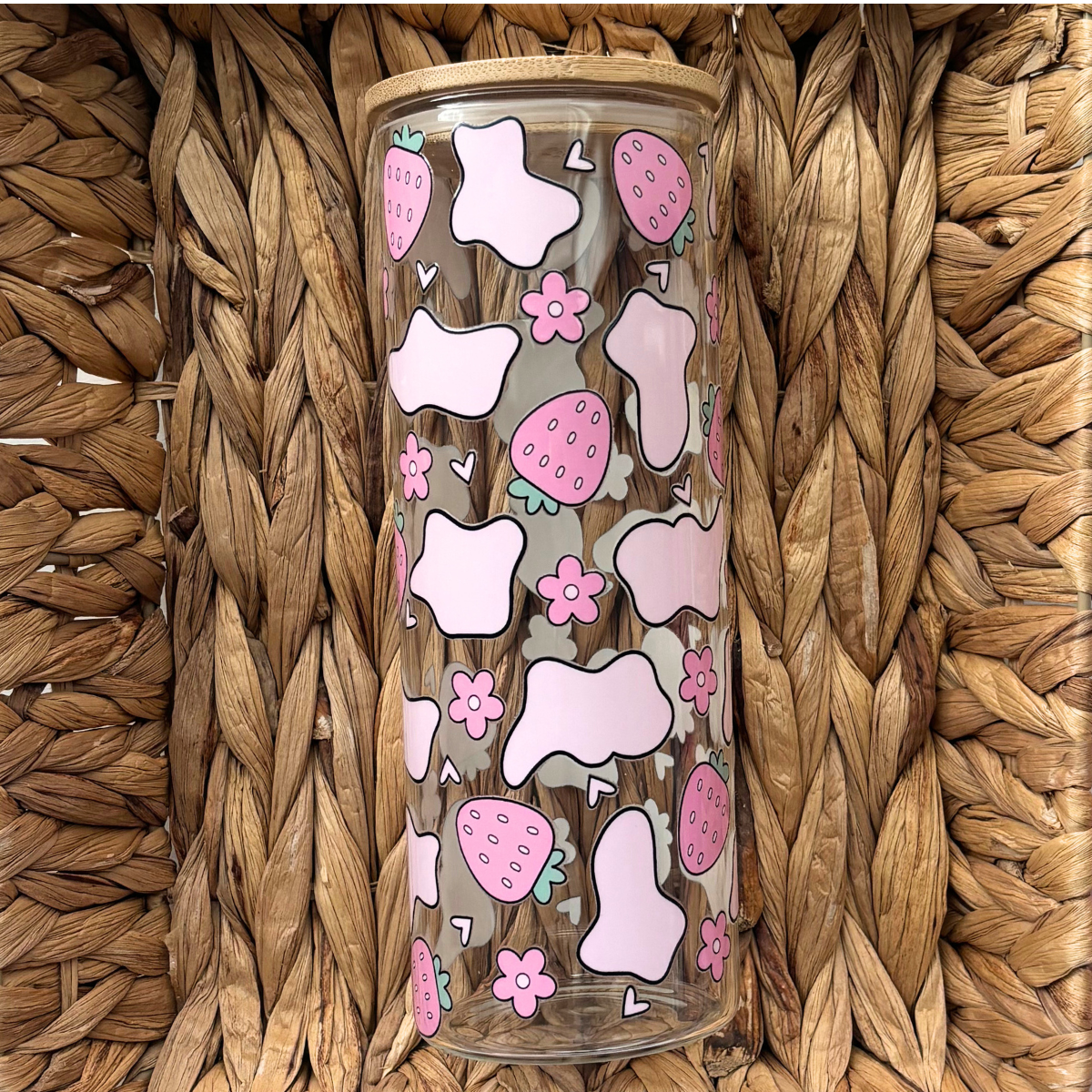 Strawberry Cow Print 25 oz. Skinny Glass Tumbler