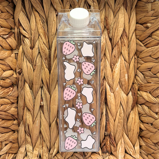 Strawberry Cow Print Milk Carton Water Bottle