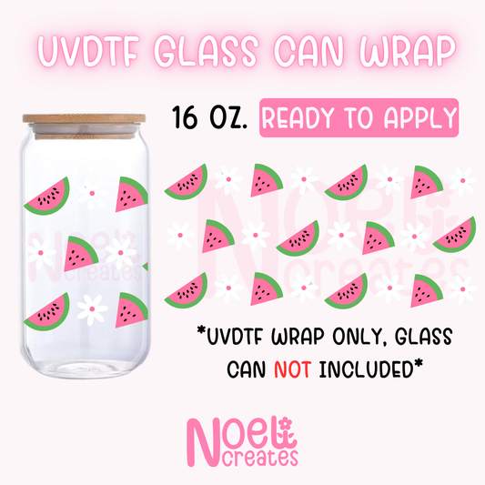 Watermelon UV DTF 16 oz. Glass Can Wrap