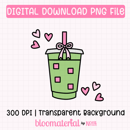Coquette Iced Matcha Clipart PNG