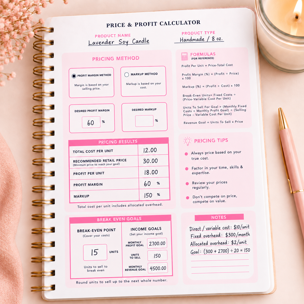 Price and Profit Calculator Digital Template