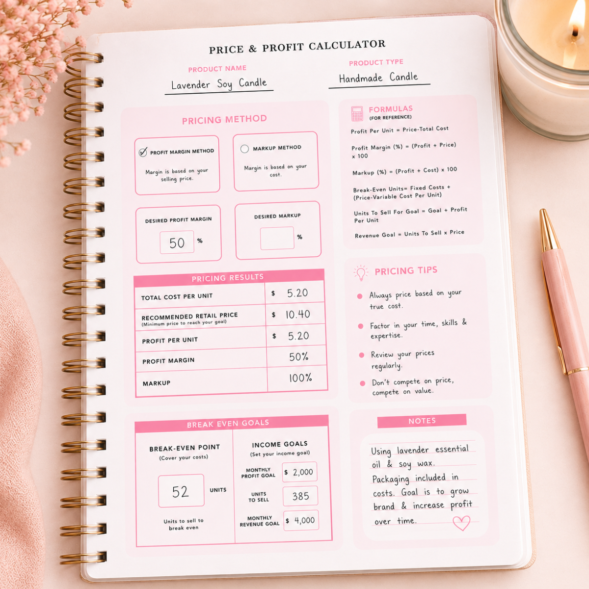 Pricing Breakdown & Profit Calculator Bundle Digital Templates