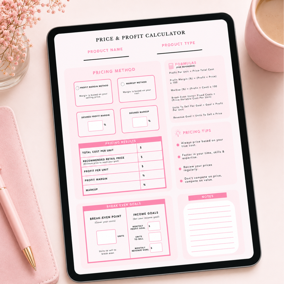 Pricing Breakdown & Profit Calculator Bundle Digital Templates